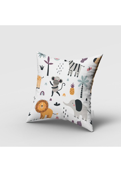 Iskandinav Stili, Aslan ve Maymun, Çift Taraflı, Ithal Kadife Kumaş, Çocuk Bebek Odası Kırlent Kılıfı