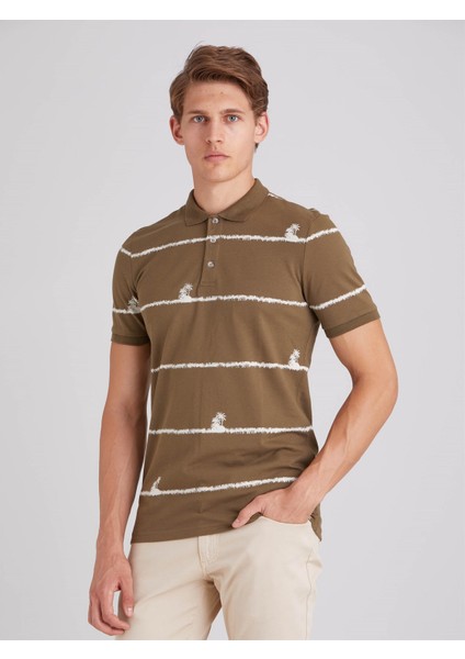Haki Erkek Slim Fit Bisiklet Yaka Tshirt