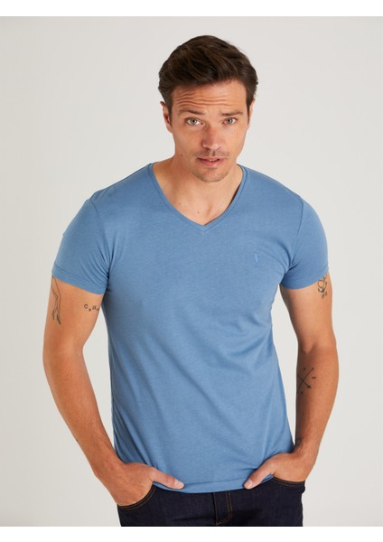 İndigo Erkek Slim Fit V Yaka Tshirt