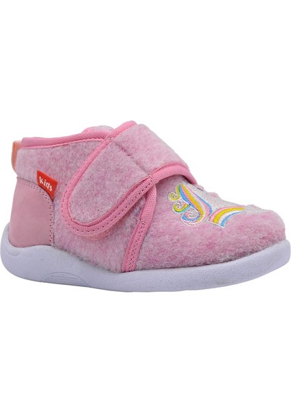 Rosy Unicorn Figürü Nakışlı Kız Çocuk Keçe Panduf Pembe