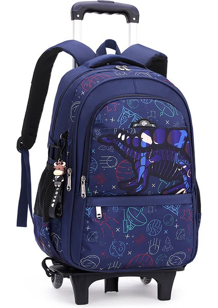 Çocuk Büyük Kapasiteli Iki Tekerlekli Okul Çantası - Koyu Mavi (Yurt Dışından)