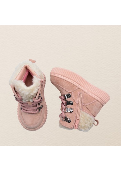 Dinos Peluş Kürk Yaka Detaylı Bağcıklı ve Fermuarlı Deri Kız Çocuk Bot Pudra fiyatları