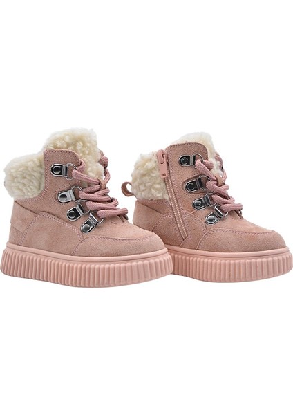 Dinos Peluş Kürk Yaka Detaylı Bağcıklı ve Fermuarlı Deri Kız Çocuk Bot Pudra modelleri