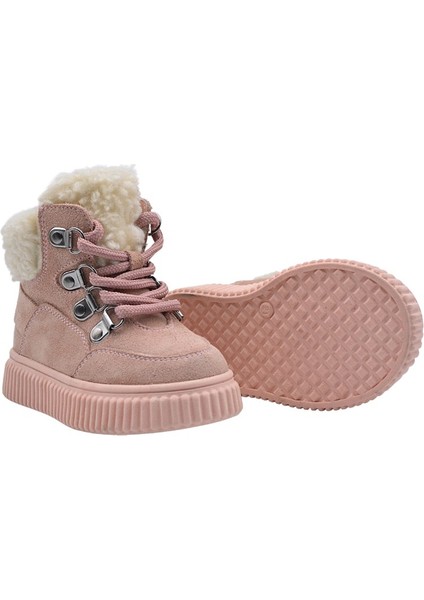 Dinos Peluş Kürk Yaka Detaylı Bağcıklı ve Fermuarlı Deri Kız Çocuk Bot Pudra fırsatları