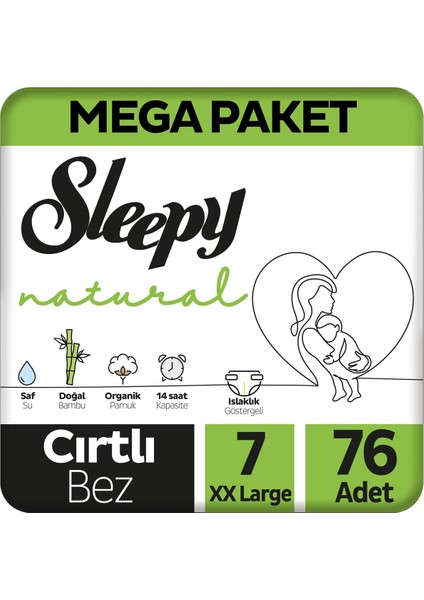 Natural Cırtlı Bebek Bezi Mega Paket 7 Numara 20-30 Kg 76 Adet