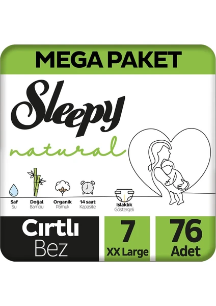 Natural Cırtlı Bebek Bezi Mega Paket 7 Numara 20-30 Kg 76 Adet