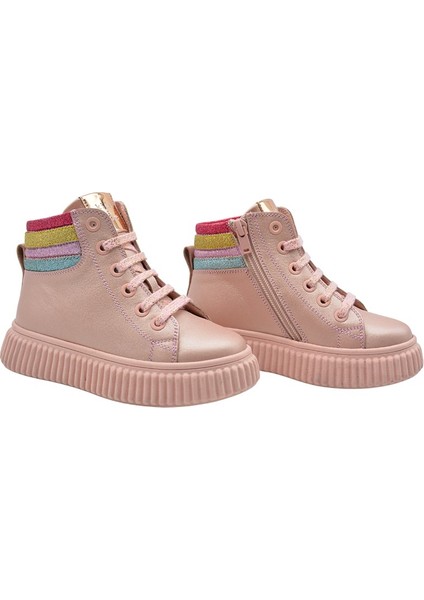 Angel Bağcıklı ve Fermuarlı Deri Kız Çocuk Bot Pudra modelleri