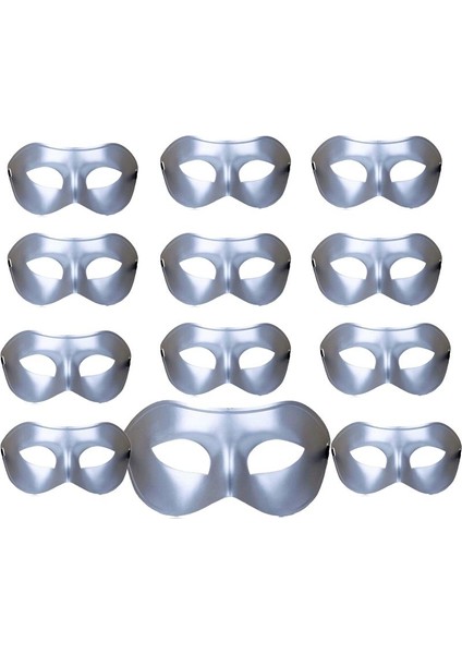 Gümüş Renk Plastik Balo Maskesi Düz Renk 12 Adet