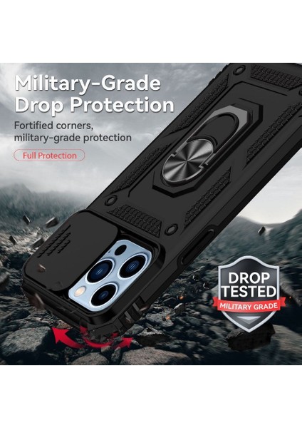 Casestreet Apple iPhone 14 Pro Kılıf Tank Aramid Sürgülü Vega Yüzüklü+Nano Lacivert fiyatları