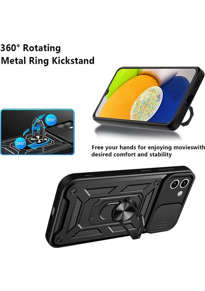 Casestreet Samsung Galaxy A03 Kılıf Tank Aramid Sürgülü Vega Yüzüklü+Nano Lacivert fiyatları