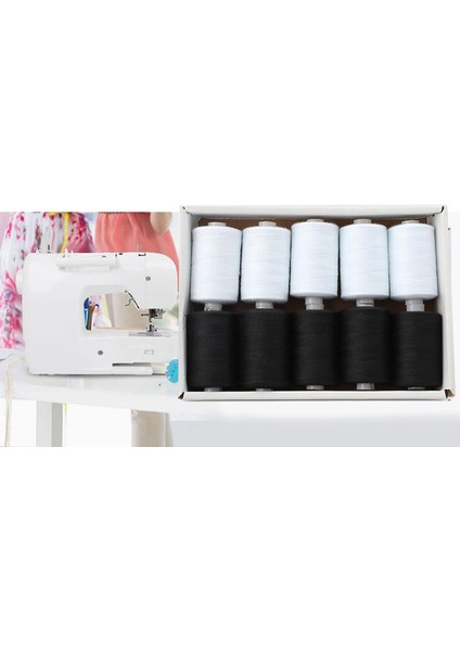 Dikiş Iplikleri Polyester Seti, Nakış Için Ürünlü Makara Başına 1000 Yd Seti Siyah Beyaz (Yurt Dışından)