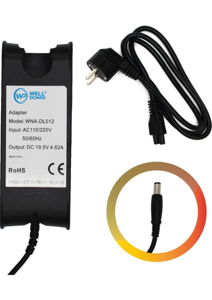 Dell Notebook Laptop Adaptörü 19,5V 4.62A 90W 7.4 x 5.0 mm Notebook Adaptör Wellpower WNA-DL012