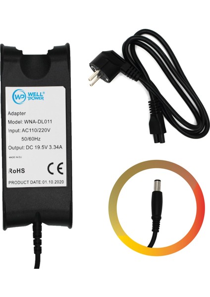 Well Power Dell Notebook Laptop Adaptörü 19,5V 3.34A 65W 4.5 x 3.0 mm Notebook Adaptör Wellpower WNA-DL011