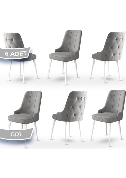 Concept Enoa Serisi Babyface Kumaş Sandalye Beyaz Gürgen Ayaklı 6 Adet Sandalye Gümüş Halkalı