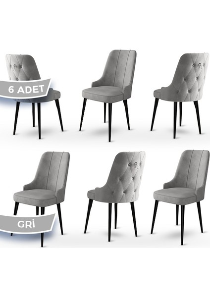 Concept Enoa Serisi Babyface Kumaş Siyah Gürgen Ayaklı 6 Adet Sandalye Gümüş Halkalı