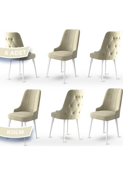 Concept Enoa Serisi Babyface Kumaş Sandalye Beyaz Gürgen Ayaklı 6 Adet Sandalye Gold Halkalı