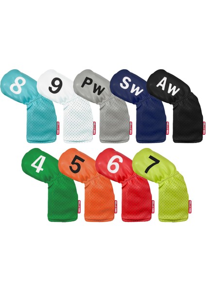 9x Golf Demir Headcover Set Su Geçirmez Büyük Sayı Pu Koruma Aksesuarları Renkli (Yurt Dışından)