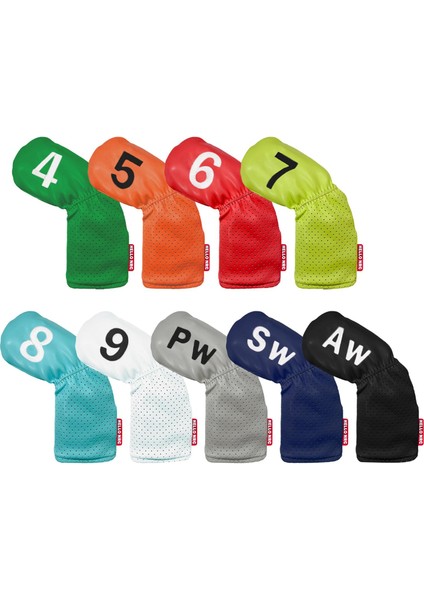 9x Golf Demir Headcover Set Su Geçirmez Büyük Sayı Pu Koruma Aksesuarları Renkli (Yurt Dışından)