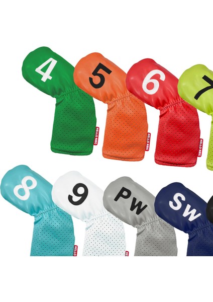 9x Golf Demir Headcover Set Su Geçirmez Büyük Sayı Pu Koruma Aksesuarları Renkli (Yurt Dışından)