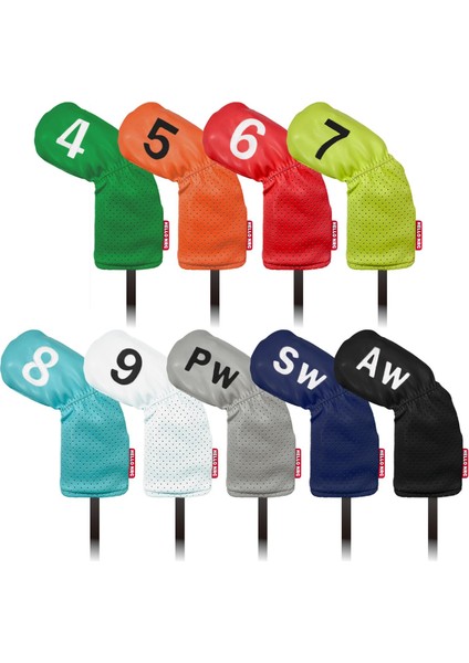 9x Golf Demir Headcover Set Su Geçirmez Büyük Sayı Pu Koruma Aksesuarları Renkli (Yurt Dışından)