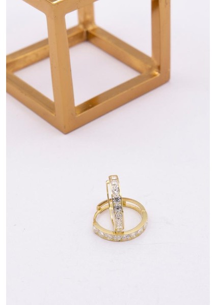 14 Ayar Altın Beyaz Taşlı Kadın Orta Ölçü Halka Küpe modelleri