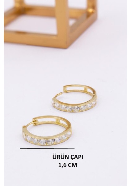 14 Ayar Altın Beyaz Taşlı Kadın Orta Ölçü Halka Küpe fırsatları