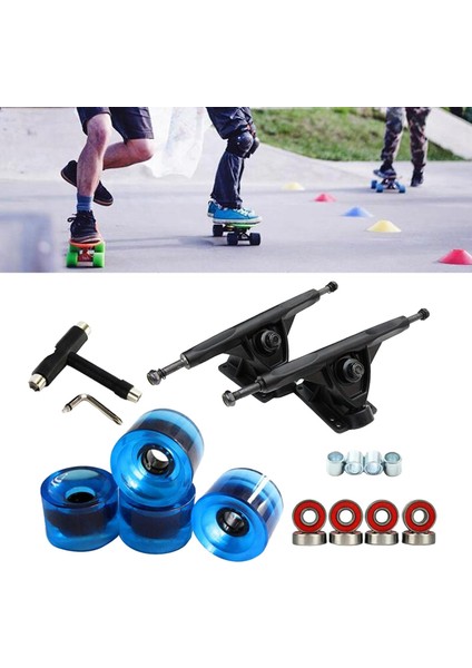 Katı Kaykay Kamyon 7 '' Askı Abec-11 Rulmanlar Longboard Tekerlek Parçaları Siyah Açık Mavi (Yurt Dışından) modelleri