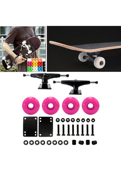 Kaykay Kamyonları 5 "tekerlekler 52MM Abec 9 Rulmanlar Cıvata Parçaları Kiti Pembe Tekerlekler (Yurt Dışından) indirimleri