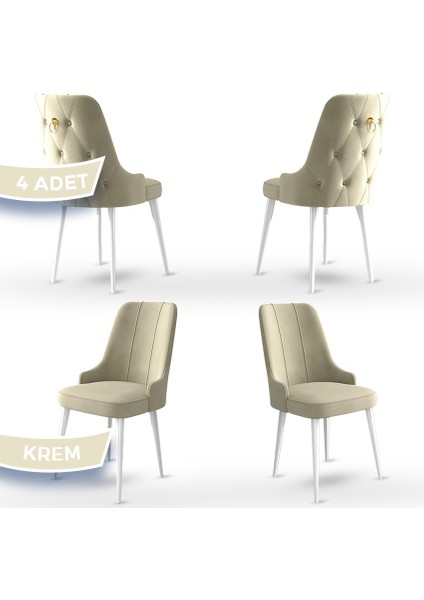Concept Enoa Serisi Babyface Kumaş Beyaz Gürgen Ayaklı 4 Adet Sandalye Gold Halkalı