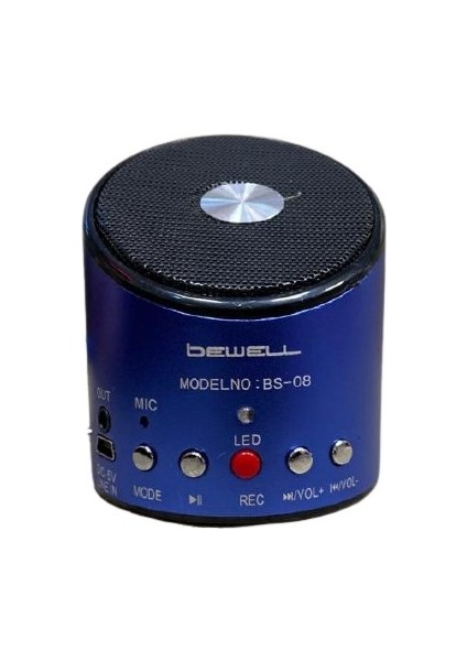 Speaker Hoparlör Micro Sd Kart Girişli Mini Taşınabilir Speaker Şarjlı Hoparlör Mavi Bewell Bs-08