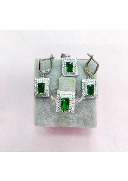 Gümüş Dikdörtgen Zümrüt Set Takım