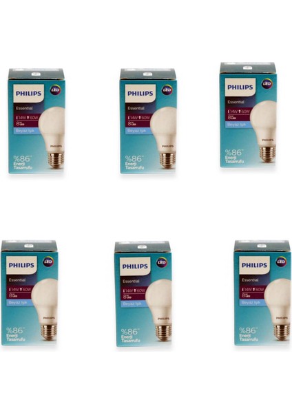 Phılıps 8W LED Ampul Beyaz ( 6’lı Paket)