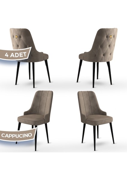 Concept Enoa Serisi Babyface Kumaş Siyah Gürgen Ayaklı 4 Adet Sandalye Gold Halkalı