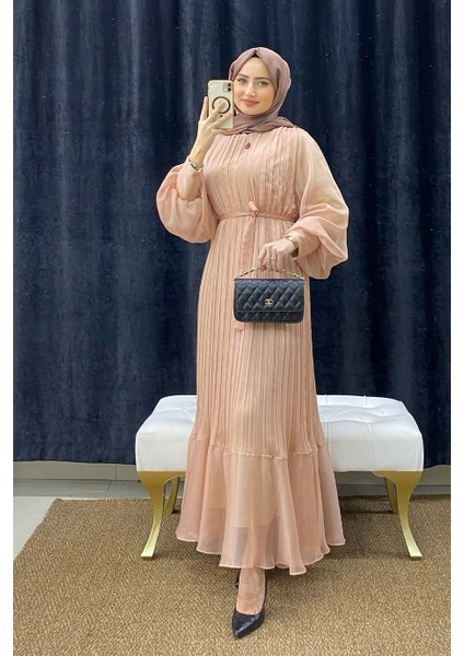 Piliseli Janjan Şifon Elbise