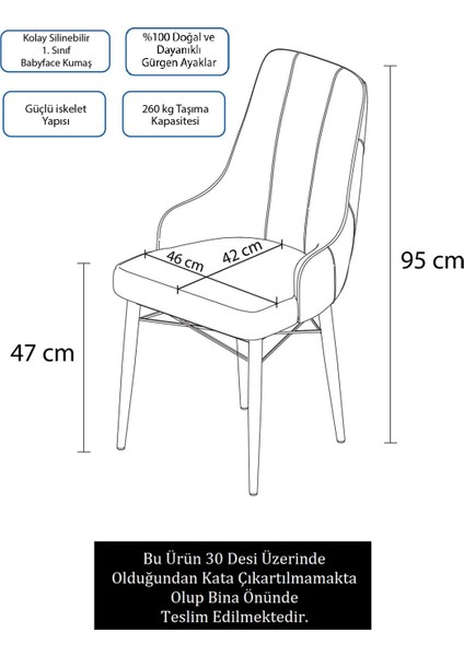 Concept Neta Serisi Babyface Kumaş Yemek Odası Sandalyesi Ceviz Gürgen Ayak 4 Adet Sandalye