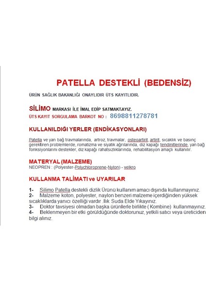 Bedensiz Patella Destekli Dizlik Sıcak Tutma Destekleme Menisküs Dizliği  Bedensiz