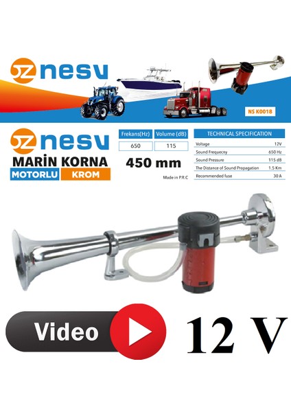 Marin Korna Tekne Traktör Taksi Kendinden Havalı Motorlu 12V Marin Korna