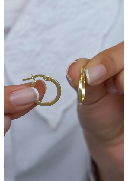 925 Ayar Gümüş 15 mm Gold Tamtur Küpe