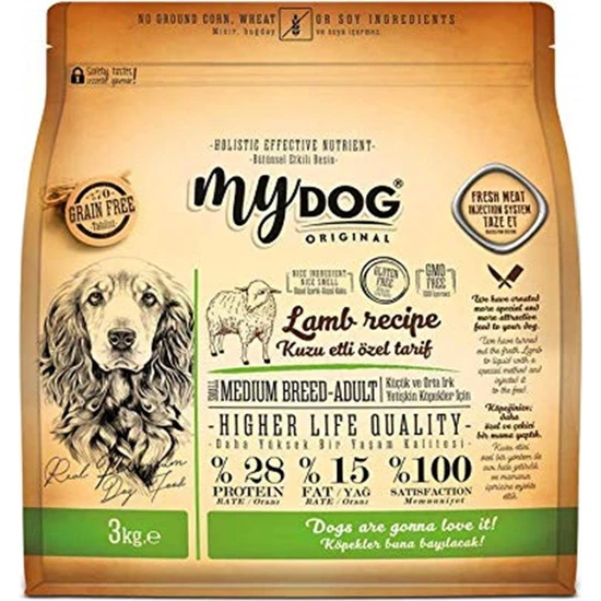 Mydog Original Tahılsız Orta Irk Kuzu Etli Köpek Maması 3 kg