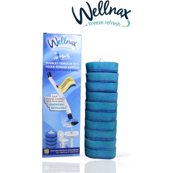 Wellnax Breeze Refresh Kullan At Yedek 10 Adet Sünger Mavi Su ve Deterjanlı Tuvalet Süngeri X1