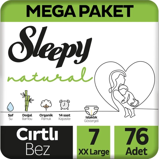 Sleepy Natural Cırtlı Bebek Bezi Mega Paket 7 Numara 20-30 Kg 76 Adet