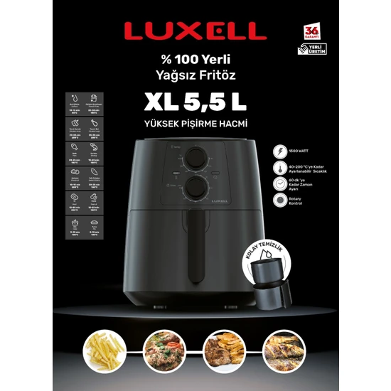 Luxell Fastfryer Xl 5.5 Litre ( Yağsız Fritöz Airfryer ) LX-FC5130
