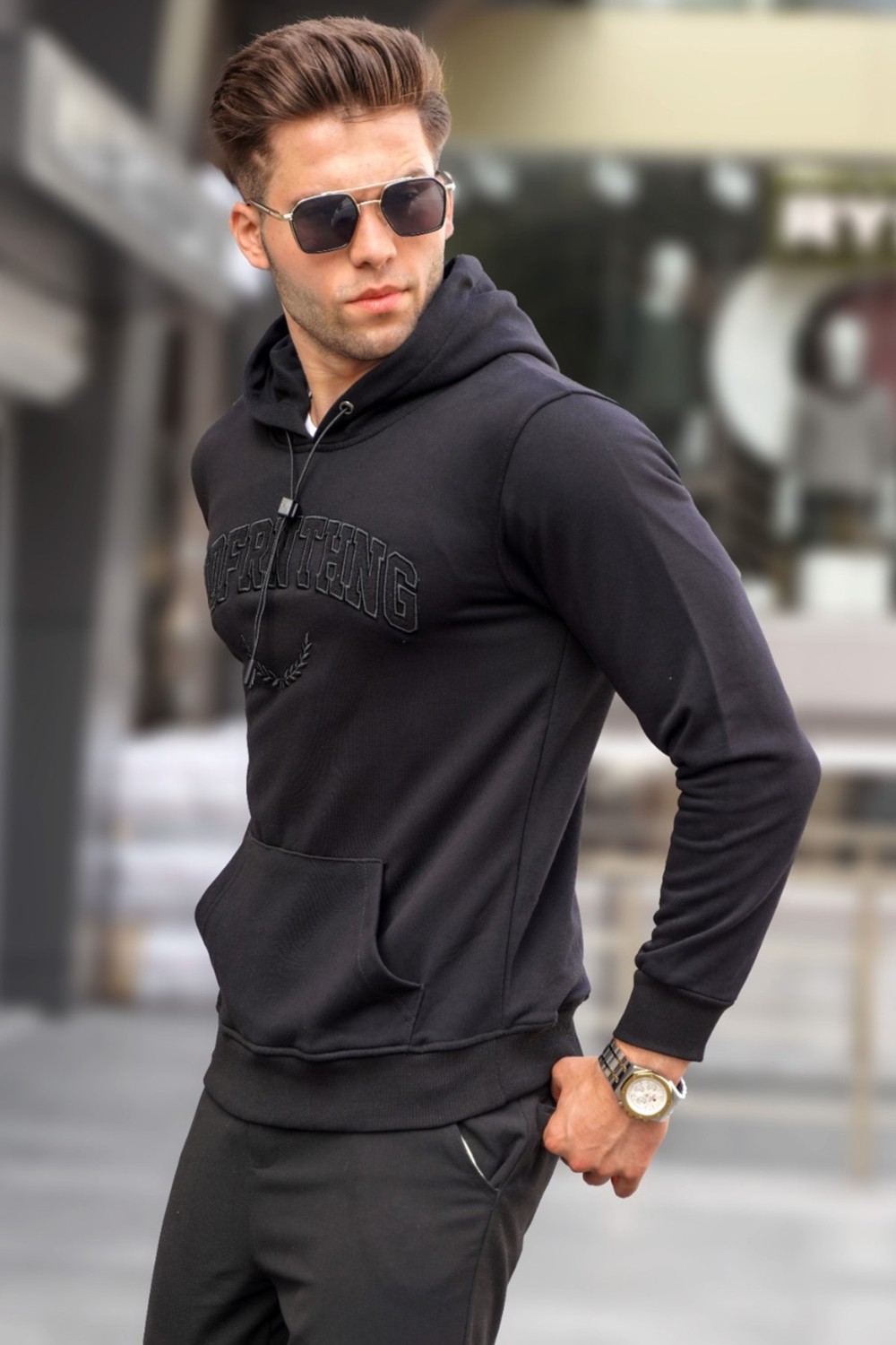 Madmext Siyah Kapüşonlu Sweatshirt 5289 görsel 4