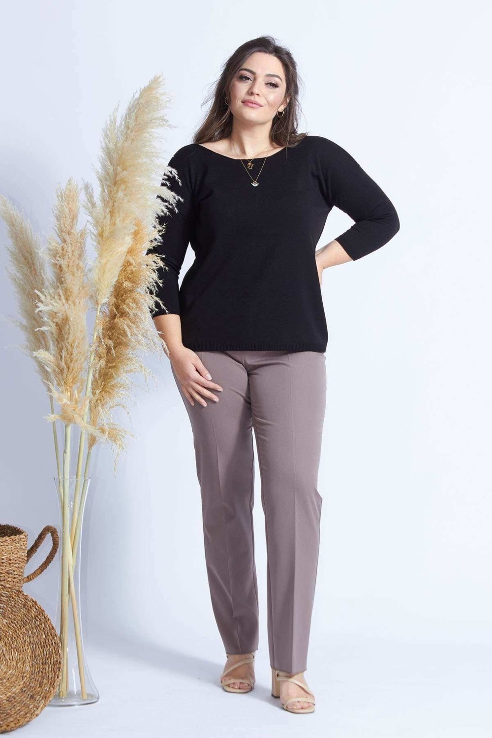 Moda Berray 4010 Siyah Truvakar Kol Büyük Beden Triko görsel 2