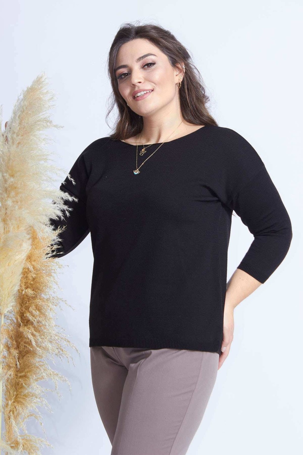 Moda Berray 4010 Siyah Truvakar Kol Büyük Beden Triko görsel 3