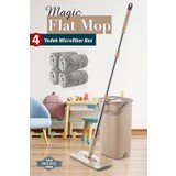 Esnaf Dede Magic Flat Tablet Mop Ev Ofis Yer Duvar Silme Temizlik Kova Seti 4 Adet Microfiber Yedek Bez Paspas