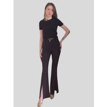 Boutique Venüs Ispanyol Paça Siyah Renk Yırtmaç Detay Pantolon