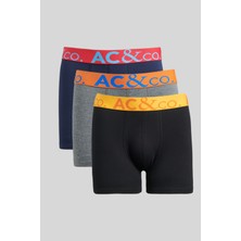 AC&Co / Altınyıldız Classics Erkek Lacivert-Kahverengi Pamuklu Esnek Desenli 3'lü Boxer Paketi