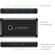 Alfais 4686 USB 3.0 4 Port Hub 2 Kasa Pc Bilgisayar Kvm Switch Splitter Çoklayıcı