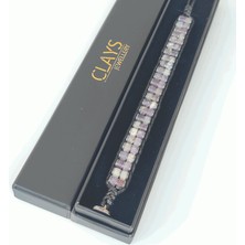 Clays Jewellery Ametist & Hematit Taşı Silindir Bileklik, Unisex / Kadın / Erkek